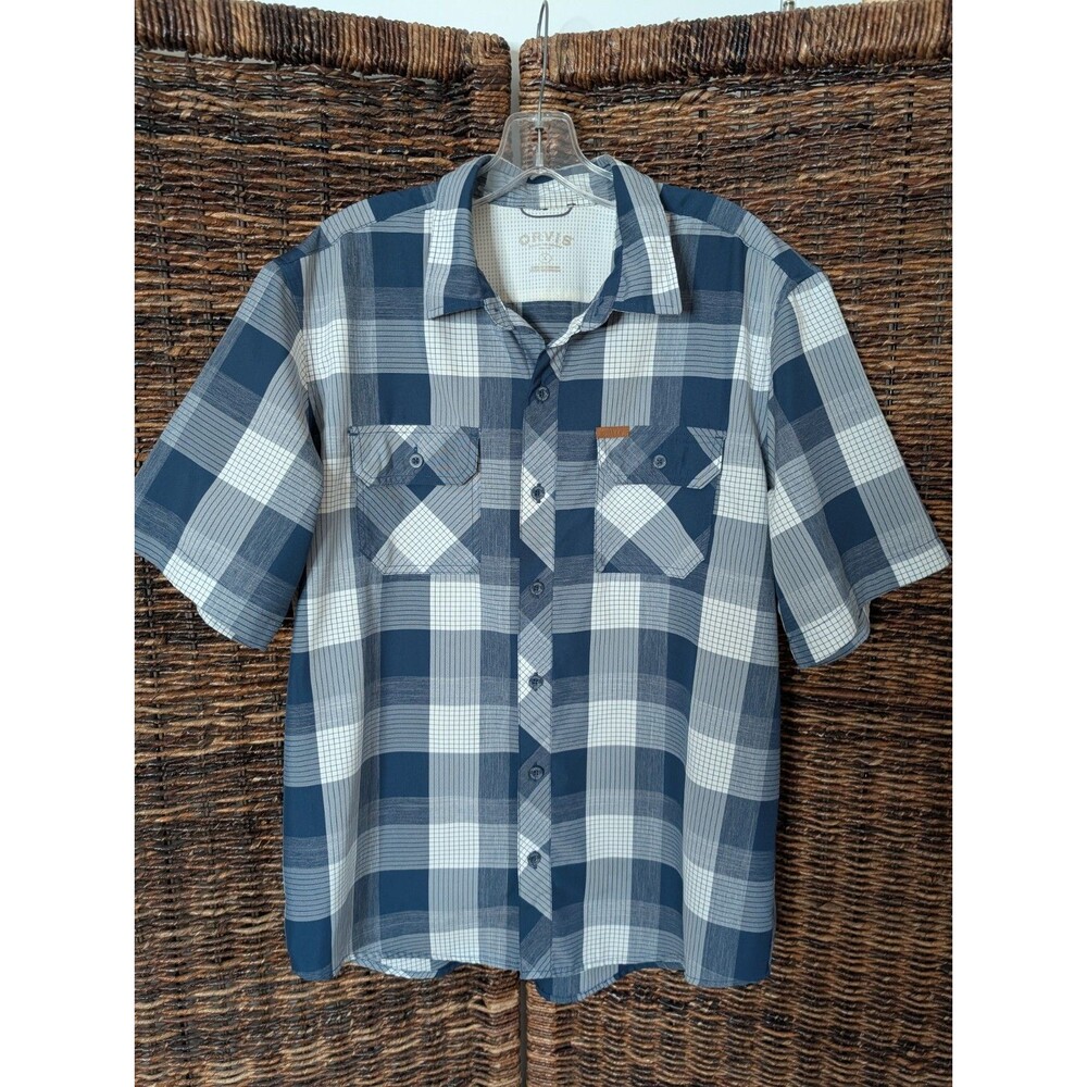 Orvis Plaid Button Up Shirt Men's Large Blue Gorpcore Hiking Camping Fishing